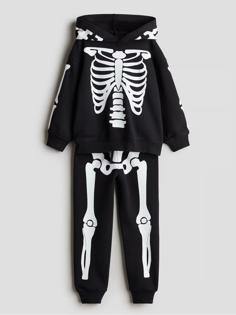 H&M Kids Unisex Black Skeleton Hoodie & Jogger Costume Set - Size 4-6Y